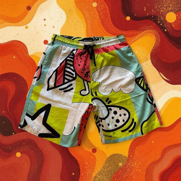 Reason Brand Colorful Graphic Men's‎ Swim Shorts - Picture 7 of 7